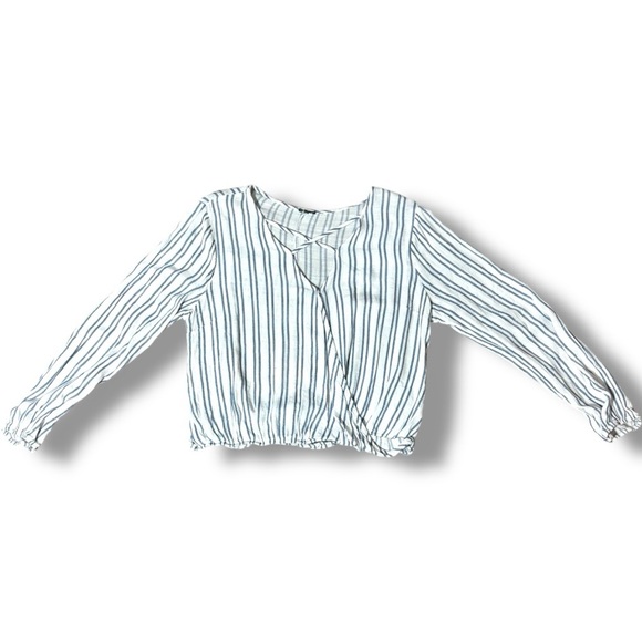 Charlotte Russe Navy and White Striped Wrap Criss Cross Front Detail Blouse - Picture 14 of 14